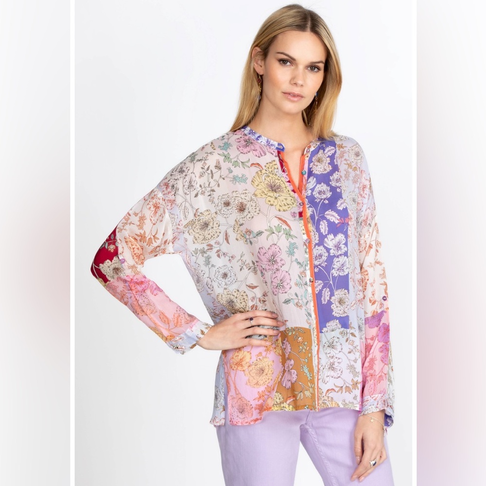 Johnny Was Cosmo Lauren Button Down Shirt Cupra Rayon